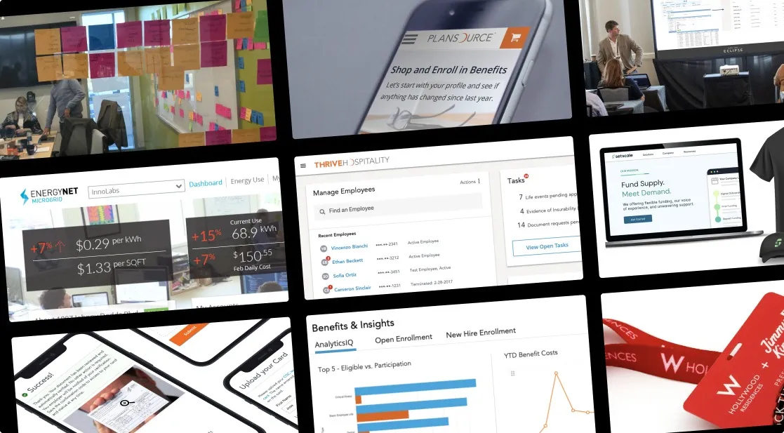 A grid of product and design work samples